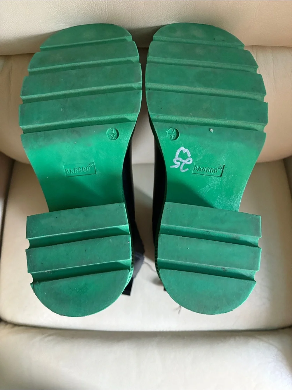 Bamboo Platform Chunky Boots with Green Soles